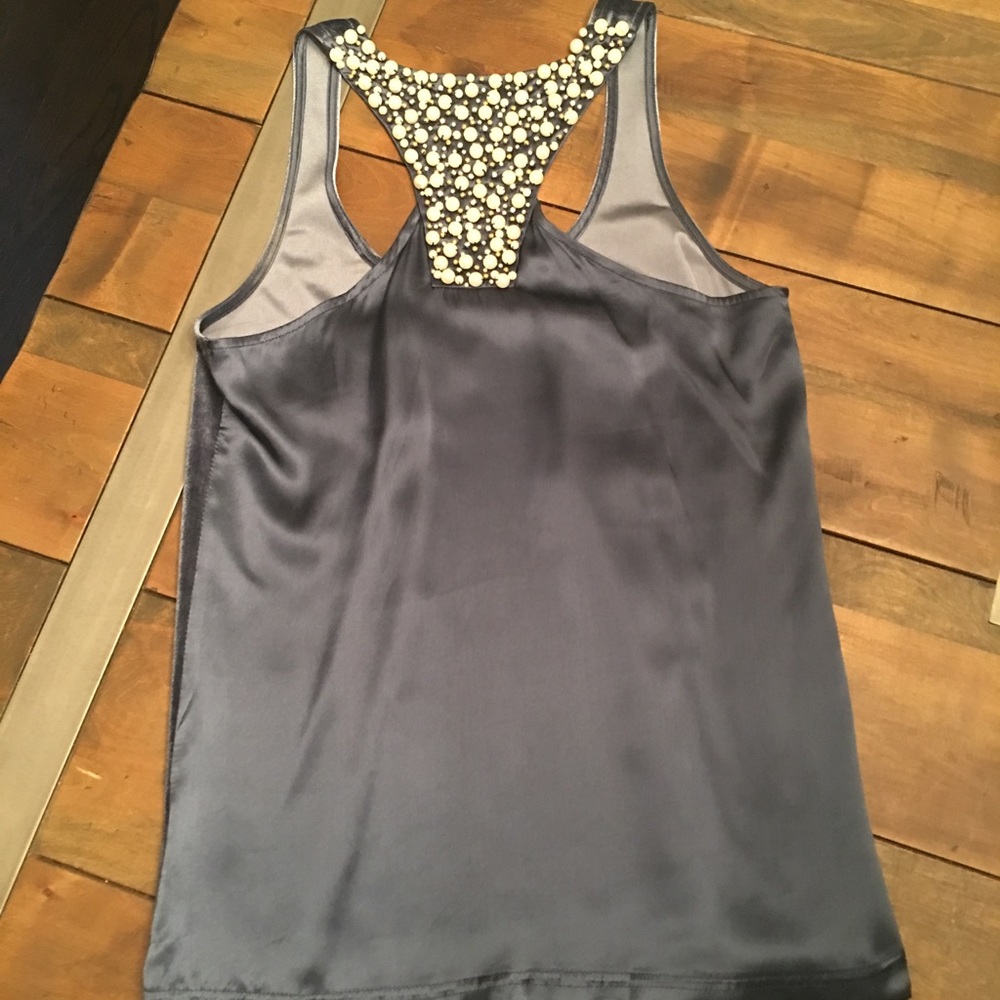 Slate blue velvet silk and pearl racerback tank - Picture 4 of 6